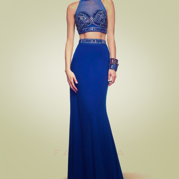 Size 8. Blue two piece FAVIANA prom dress. - Picture 1 of 5